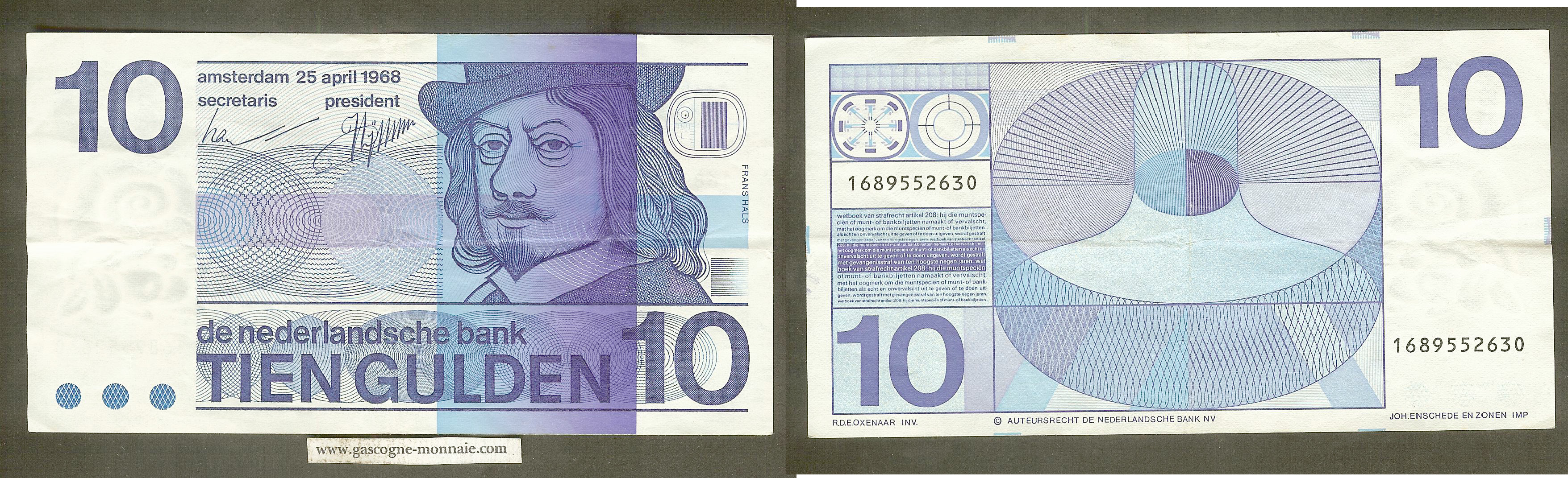 Netherlands 10 gulden 1968 VF+